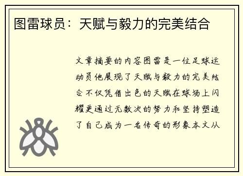 图雷球员：天赋与毅力的完美结合